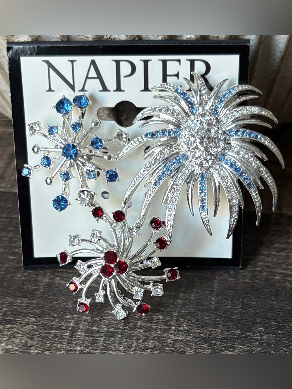 Napier Silvertone Fireworks Crystal Brooch